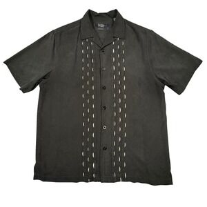 Nat Nast Silk Soprano Bowling Shirt Mens M Black Embroidered American Fit